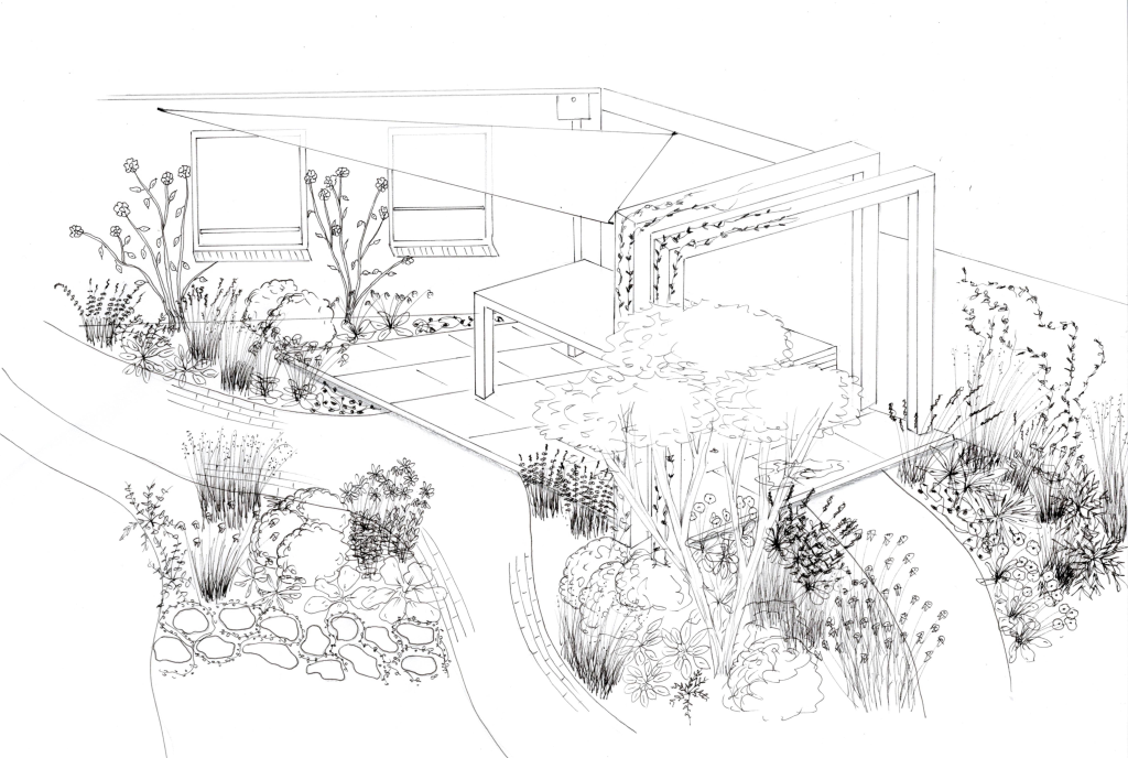 tuinontwerp-noord-brabant-sfeerschets-handgetekend-bordertuin